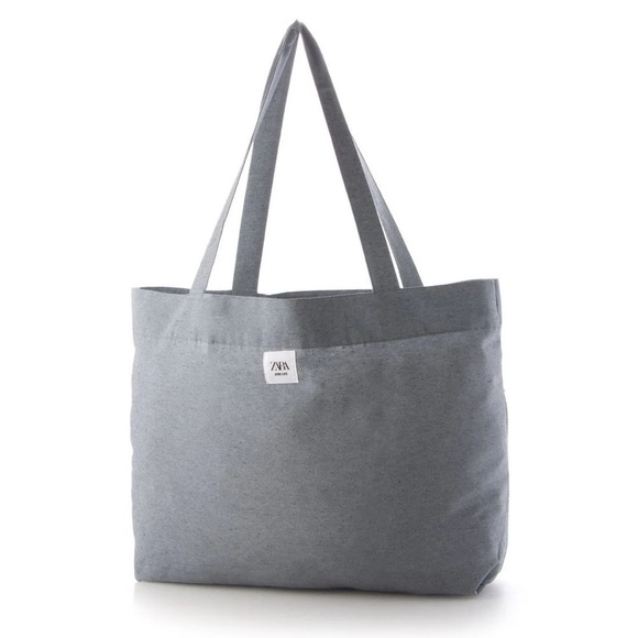 NWOT. Zara Gray Cotton Blend Unisex Plain Logo Shoppers/Tote Bag. - Picture 1 of 6